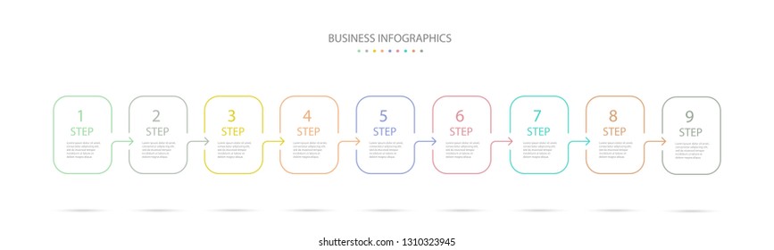 Thin line infographics design template with 9 options, steps or processes. Infographics for business concept, presentation, workflow layout, process diagram, info graph. Vector eps 10