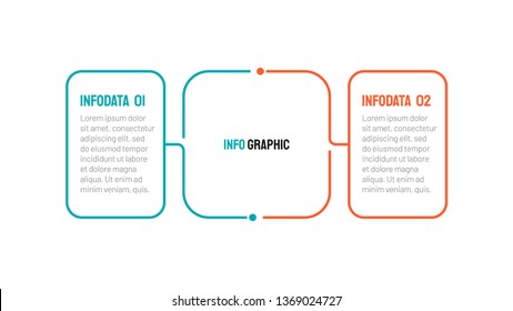 Thin line infographics design template with number with 2 options, steps. Vector business process elements for presentation.