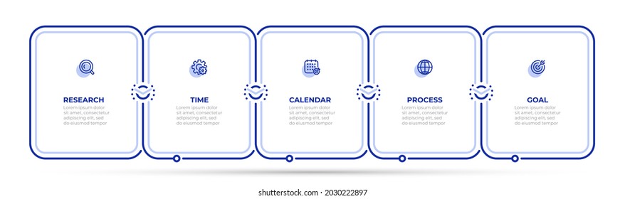 Elemento de infografía de línea delgada para el informe anual. Concepto de negocio con 5 opciones o pasos. Ilustración vectorial.