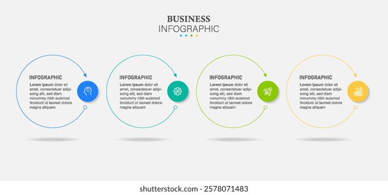 Thin line Infographics template. Timeline with 4 steps, circles, options and marketing icons. Vector linear infographic elements.