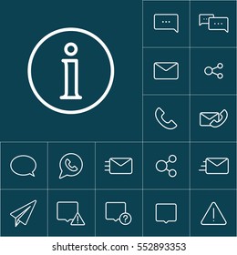 thin line information icon on blue background, communication set