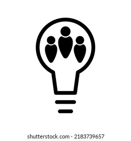 thin line insight icon with group of people and black bulb. outline flat trend modern logo graphic stroke art design isolated on white. concept of scholars or scientists and students or genius