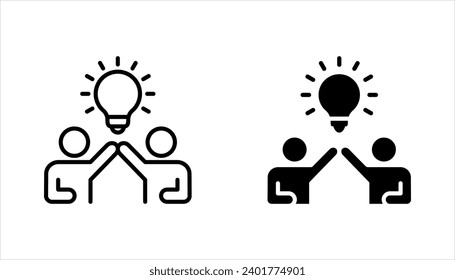 thin line insight icon with group of people and black bulb. concept of scholars or scientists and students or genius, vector illustration on white background