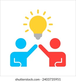 thin line insight icon with group of people and black bulb. concept of scholars or scientists and students or genius, vector illustration on white background