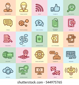 Thin line internet marketing and social network icons set for website and mobile site and apps. Pixel Perfect. Editable Stroke. Flat simple linear pictogram pack. Vector illustration.