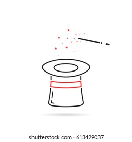thin line inverted magic hat icon on white. abstract idea of creative representation on birthday party for little kids or fun celebration with magical performance and stunt with delusion