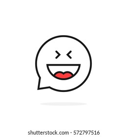 thin line joy emoji speech bubble logo. concept of foodie flavor, lol, pleased print, social network chatbot, human avatar, gourmet. flat style trend modern logotype graphic design on white background
