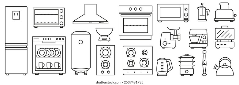 Thin line kitchen icons. A simple set of kitchen appliances. Kitchen appliances. EPS 10.