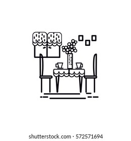 Thin line kitchen. Style graphic concept interior house. Dark and white illustration
