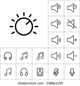 thin line knob icon on white background, audio icons set