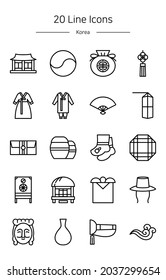 Thin line Korean tradition icons set.