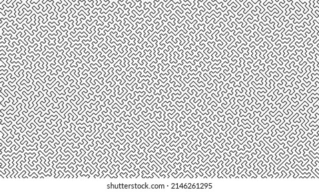 Thin Line Labyrinth Seamless Pattern in Black and White Colors. Wide Screen Tileable Maze Vector Background