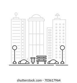 thin line landscape like city park. contour style trend modern stroke graphic art design isolated on white background. concept of town district with place of family rest or frontage of area for relax
