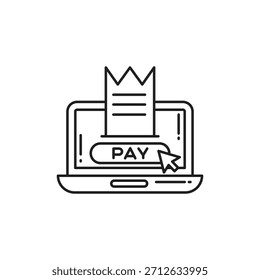 Portátil de línea delgada con el ícono de la factura, que representa el pago de facturas en línea, Facturas digitales y transacciones de comercio electrónico. Ideal para App de fintech, sistemas de facturación de Web y pagos seguros en línea.