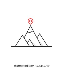 thin line leadership like summit logo. career advisor, motivation and triumph concept, possibility, flat linear geoloc sign, strength, gps marker, result trendy logotype art design on white background