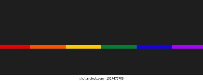 Thin line in LGBT flag colors on dark background. Symbol lesbian, gay, bisexual, transgender rainbow flag. Poster, card, banner, background
