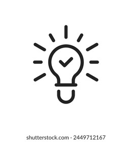 thin line light bulb like insight or idea icon. linear graphic trend modern design lineart invention logotype element isolated on white. concept of energy efficiency lamp or creative idea inspiration