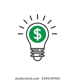 thin line lightbulb with dollar icon like start up. linear trend modern wealth logotype graphic stroke web design isolated on white. concept of simple smart strategy or economy growth pictogram