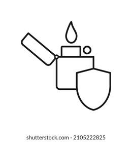 Icono de contorno del iluminador de línea delgado con signo de protección.