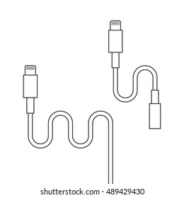 thin line lightning connector with adapter. concept of analog connection, telephone equipment, innovation, 8 pin, transmission. flat style trend modern design vector illustration on white background