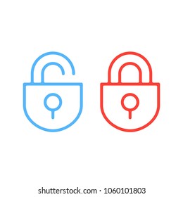 Thin line lock icons. Open and closed padlocks flat line icons set. Vector illustration isolated on white background