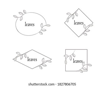 Thin line logo emblem vector. Decorative frame with leaves.