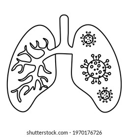 Thin line lungs with virus icon vector image. Royalty-free.