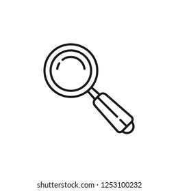 thin line magnify like search icon. flat stroke style modern seek logotype graphic lineart black design art isolated on white background. concept of detect badge or market data statistics research