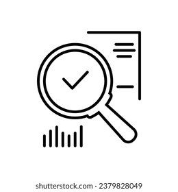 thin line magnifying glass like audit assess. concept of identification vulnerable or advisor job in business. linear flat style trend modern logotype graphic art design isolated on white background