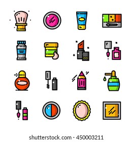 Thin line Makeup icons set, Women caring and decorative cosmetics outline logos vector illustration