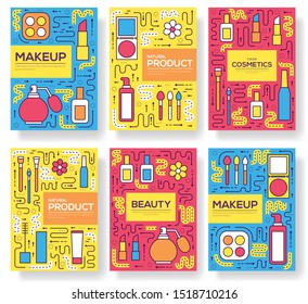 Thin line makeup tools modern illustration concept. Infographic cosmetic equipment for beauty. Icons on isolated white background. Flat vector template design for web and mobile application
