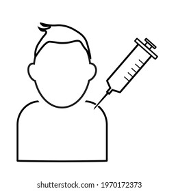 Thin line man and syringe and icon vector image. Royalty-free.