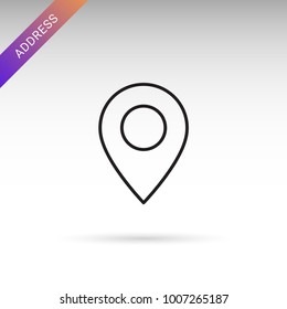 Thin line map pin, address, contacts icon on white background. Modern flat vector isolated icon.