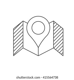 Thin line map and pin vector icon. Gps position outline pictogram.