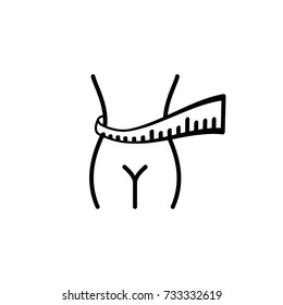 thin line measuring tape on waistline icon on white background