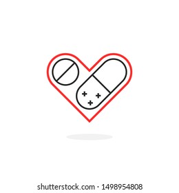 thin line medicine for the heart logo. stroke style trend modern simple pill logotype graphic art design isolated on white background. concept of rescue patient from heartattack or disease extract