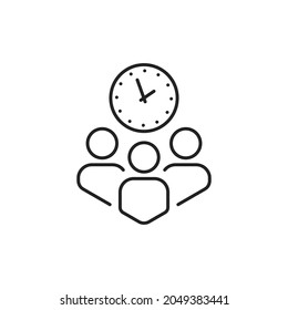 thin line meeting deadline in office like group of people. flat linear trend modern date plan logotype graphic minimal design isolated on white background. concept of meeting without delay for staff