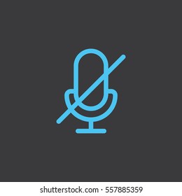 thin line microphone, mic blue icon on dark background