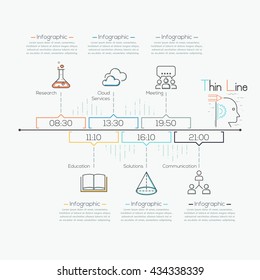 Plantilla de escala de tiempo infográfica de negocio con flecha mínima delgada. Ilustración vectorial. Se puede utilizar para diseño de flujo de trabajo, diagrama, opciones de número, diseño web