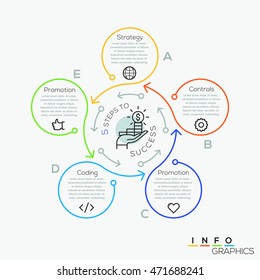 Thin line minimal arrow business cycle infographic template. Vector illustration. Can be used for workflow layout, diagram, number options, web design, presentations and timeline.