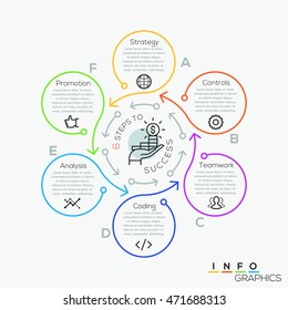 Plantilla infográfica de ciclo de negocios mínima de flecha delgada. Ilustración vectorial. Se puede utilizar para diseño de flujo de trabajo, diagrama, opciones de número, diseño web, infográfico y escala de tiempo.