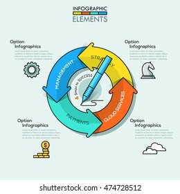 Thin line minimal arrow business cycle infographic template. Vector illustration. Can be used for workflow layout, diagram, number options, web design, timeline.