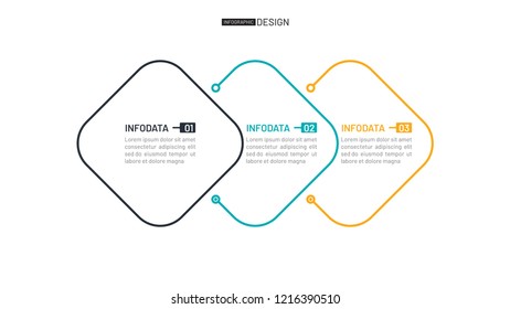Thin line minimal element for infographic. Timeline with 3 options, connected, points, steps or process. Template for presentation, diagram, report, web design.