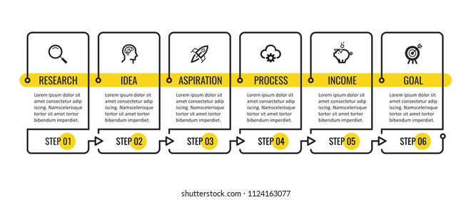 Thin line minimal Infographic design template with icons and 6 options or steps.  Can be used for process diagram, presentations, workflow layout, banner, flow chart, info graph.