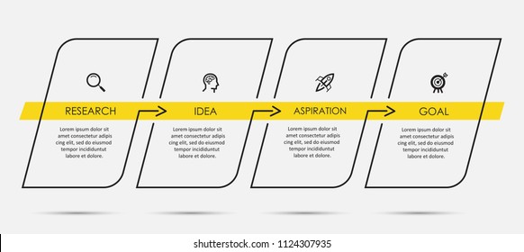 Thin line minimal Infographic design template with icons and 4 options or steps.  Can be used for process diagram, presentations, workflow layout, banner, flow chart, info graph.