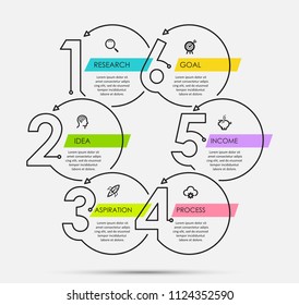Thin line minimal Infographic design template with icons and 6 options or steps.  Can be used for process diagram, presentations, workflow layout, banner, flow chart, info graph.