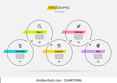 Thin line minimal Infographic design template with icons and 5 options or steps. Can be used for process diagram, presentations, workflow layout, banner, flow chart, info graph. Thin line minimal Infographic design template with icons and 5 options or steps. Can be used for process diagram, presentations, workflow layout, banner, flow chart, info graph.