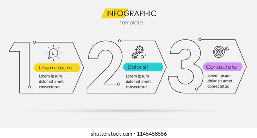 Thin line minimal Infographic design template with icons and 3 options or steps. Can be used for process diagram, presentations, workflow layout, banner, flow chart, info graph. Thin line minimal Infographic design template with icons and 3 options or steps. Can be used for process diagram, presentations, workflow layout, banner, flow chart, info graph.
