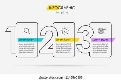 Thin line minimal Infographic design template with icons and 3 options or steps.  Can be used for process diagram, presentations, workflow layout, banner, flow chart, info graph.