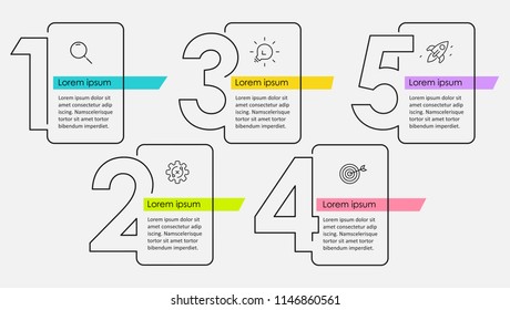 Thin line minimal Infographic design template with icons and 5 options or steps.  Can be used for process diagram, presentations, workflow layout, banner, flow chart, info graph.